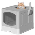 Large Foldable Cat Litter Box with Scoop, Front Entry Top Exit Cat Litter Pan with Lid, Enclosed Anti-Splashing Kitty Litter Box, Drawer Type Cat Litter Easy Cleaning and Scoop, Blue